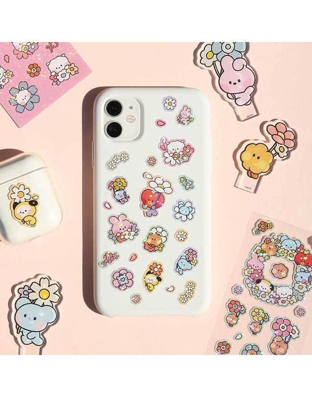 오너클랜 (BT21) 홀로그램 스티커 - 해피플라워 문구 학용품[WE6123F] 착용컷