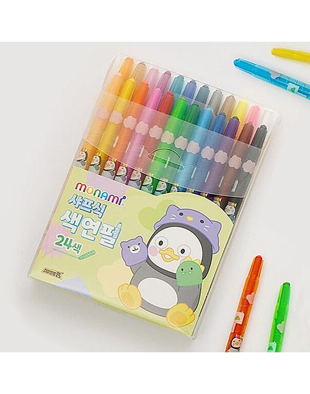 오너클랜 펭수 샤프식 색연필 24색 세트 필기 문구[WEC9632] 착용컷