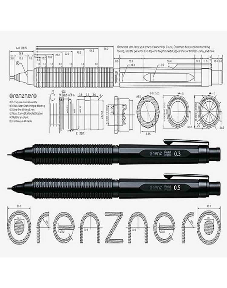 펜텔 펜텔 오렌즈 네로 샤프 0.3 0.5MM 각인 정품보증서 같[WFFMM13]