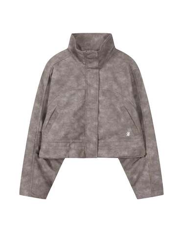 여성 페이크레더 스탠드 카라 크롭 자켓(B261LI600P)