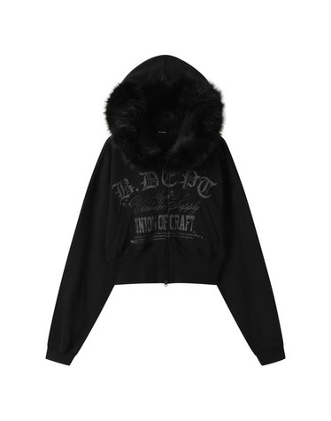 버커루 여성 퍼 스웨트 크롭 후드 집업(B264TJ580P)