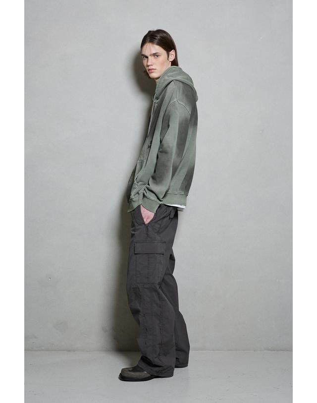 버커루 3단 쭈리 오버핏 빈티지 자수로고 후드 집업(B251TJ325P) 착용컷