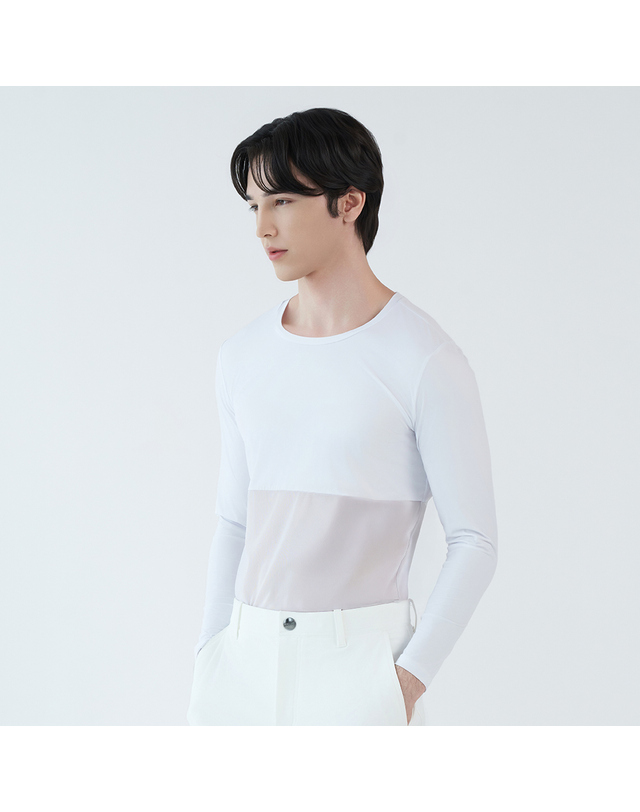 테크스킨 [테크스킨] 남성 하프메쉬 이너웨어 쿨티셔츠 착용컷