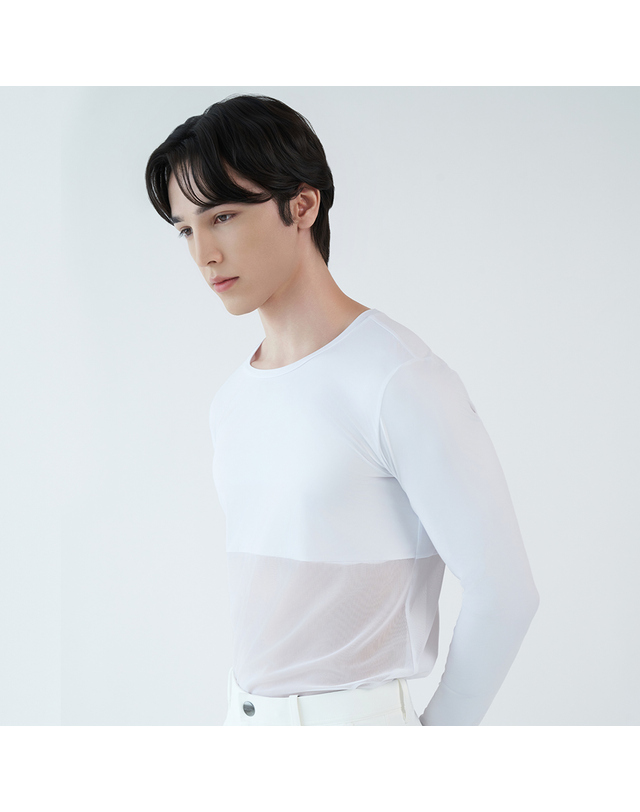 테크스킨 [테크스킨] 남성 하프메쉬 이너웨어 쿨티셔츠 착용컷