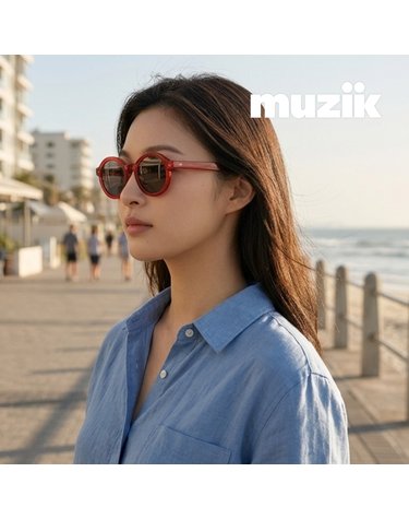 뮤지크 WOOGIE 25 우기 라운드 뿔테 오버 레트로 프랑스 패션 선글라스