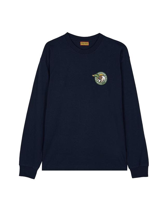휴먼메이드 [휴먼메이드] FW25 남성 그래픽 롱슬리브 티셔츠 HM30CS045 NAVY 착용컷
