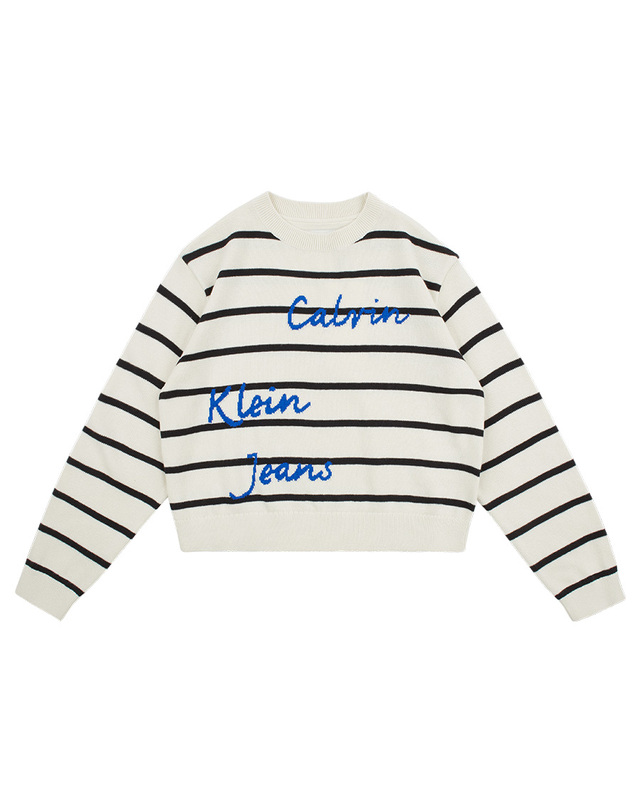 캘빈클라인 키즈 캘빈클라인키즈 STRIPE HANDW LOGO SWEATER Turtledove / Ck Black Stripe Logo 착용컷