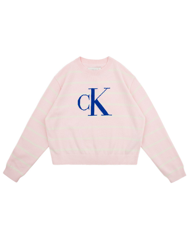 캘빈클라인 키즈 캘빈클라인키즈 STRIPE CK SWEATER Turtledove/ Chalk Pink Stripe 착용컷