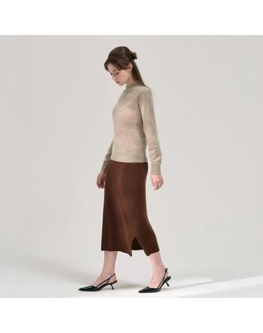 홀가먼트 롱 니트 슬릿 스커트 브라운 WLS542 (CASHMERE 30% WOOL 70%)