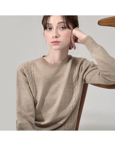 프린세스 라인 케이블(사이드 케이블) 라운드 풀오버 베이지 FP503 (CASHMERE 30% WOOL 70%)