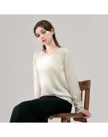 피셔맨 브이넥 스웨터 아이보리 FFV511 (CASHMERE 30% WOOL 70%)