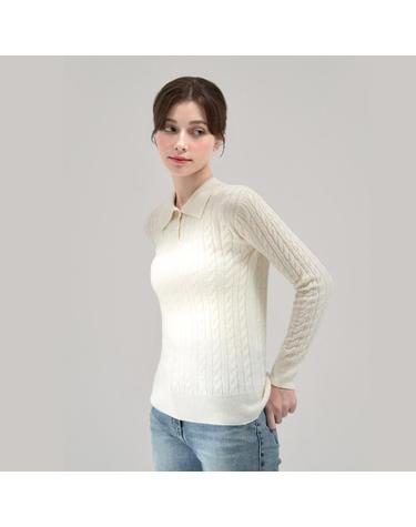 홀 케이블 칼라 넥 풀오버(롱슬리브) 아이보리 WFC521 (CASHMERE 30% WOOL 70%)
