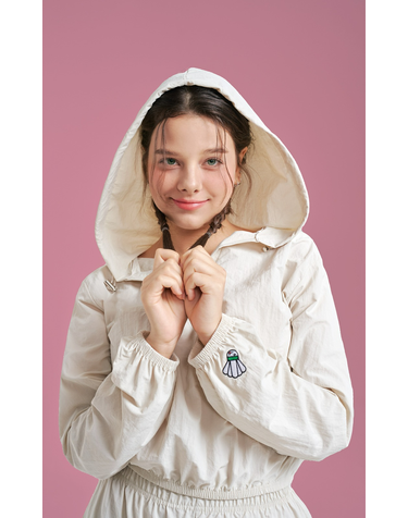 나일론 세미 크롭 후드  크림 DH0105