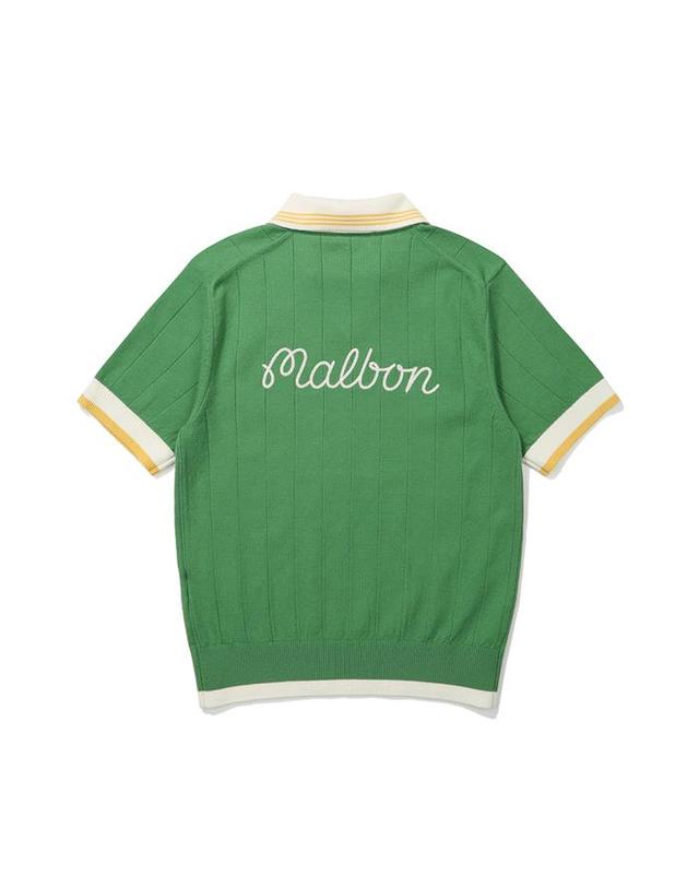 말본골프 [밀라코/국내발송] 말본골프 변형에리 스트라이프 조직 반팔 니트 MINT GREEN M5122PKT12MNT 착용컷