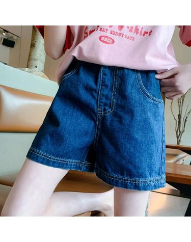 [보리보리] 스티치밴딩3부데님팬츠 170호 주니어 초등여아 아동여름 데님팬츠 진청숏 청반바지