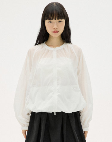 로고 와펜 볼륨 셔링 바람막이 [WHITE]