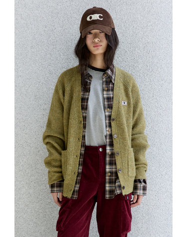 브이넥 오버핏 가디건 [OLIVE]