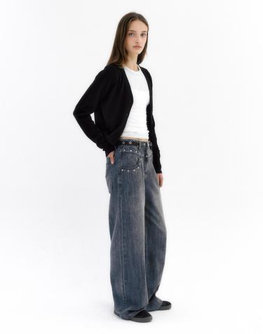 스터드 와이드 데님 팬츠 [GREY]