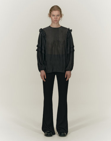 SHEER RUFFLE BLOUSE [BLACK]