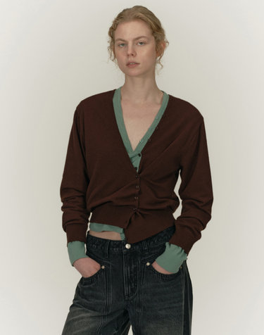 솔티페블 TWO WAY BUTTON CARDIGAN [BROWN]