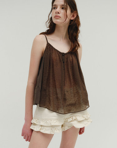 TWO TONE JACQUARD SLEEVELESS TOP [BROWN]