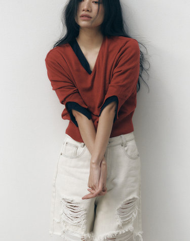 솔티페블 LACE SLIT KNIT TOP [BRICK]