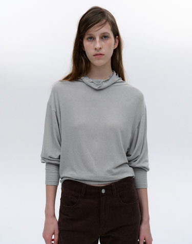 [1st REORDER] LOOSE-FIT DROP MOCK NECK TOP [GREY]