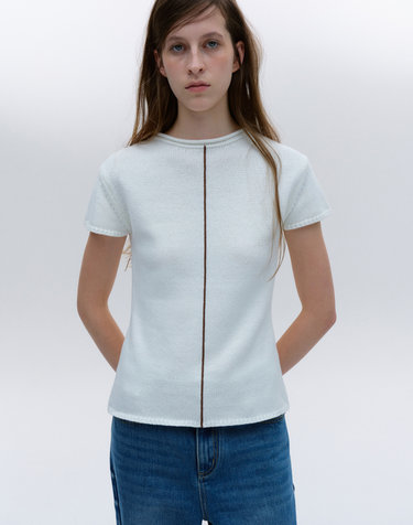 LINE POINT SHORT-SLEEVE KNIT [IVORY]