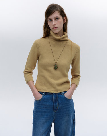 [1st REORDER] TWO-WAY COLLAR THREE-QUARTER SLEEVES KNIT [BEIGE]