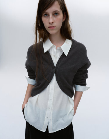 KNIT BOLERO CARDIGAN [CHARCOAL]