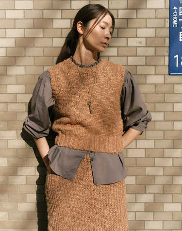 BOLD KNIT WOOL VEST [BROWN]