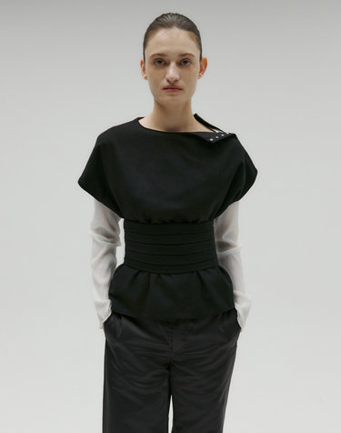 [SET] WOOL SNAP BLOUSE & PINTUCK BUSTIER SET UP [BLACK]