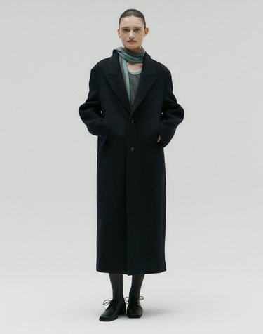 KNITTED COMBI SLEEVE LONG COAT [NAVY]