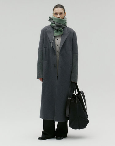 [3rd REORDER] KNITTED COMBI SLEEVE LONG COAT [GREY]