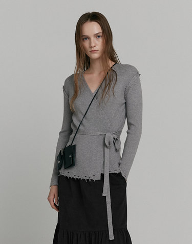 DAMAGED WRAP KNIT [GREY]