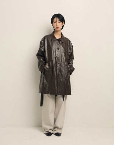 LEATHER HALF COAT [BROWN]