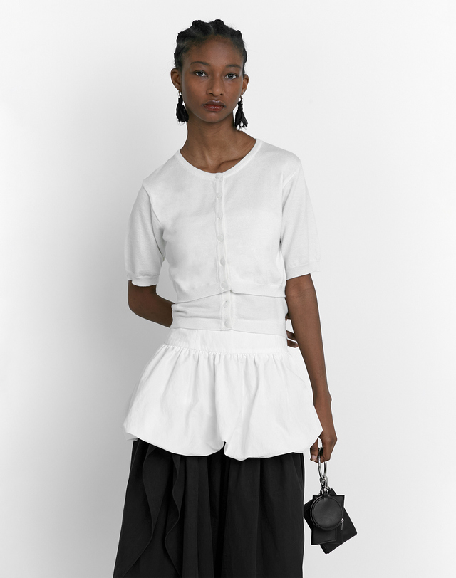 로우타이드 TUBE TOP HALF CARDIGAN SET UP [WHITE] 흰색 착용컷
