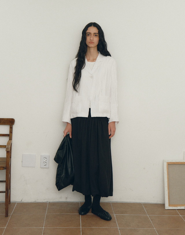 로우타이드 WRINKLE POCKET JACKET [WHITE] 흰색 착용컷