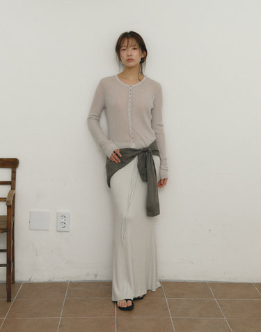 RIBBED BUTTON CARDIGAN [GREY]