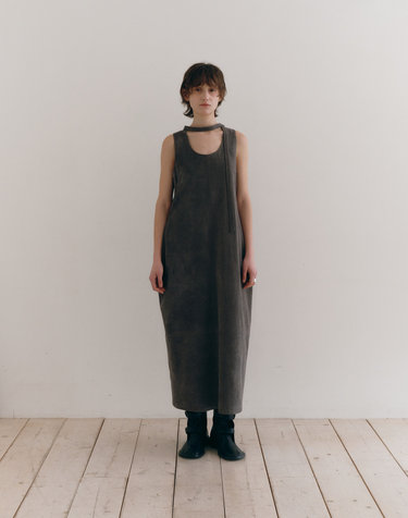 SUEDE BALLOON DRESS [CHARCOAL]