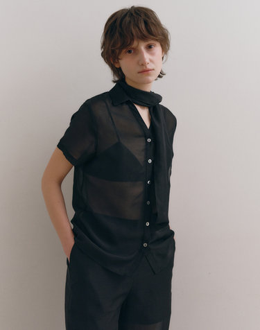 SHEER SCARF TIE SHIRT [BLACK]
