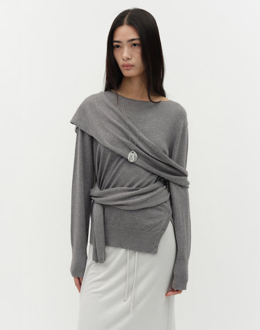 MUFFLER SIDE BUTTON KNIT [GREY]