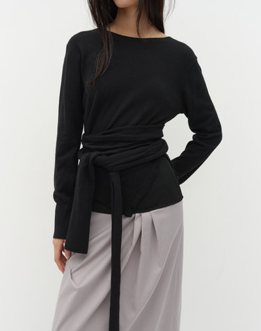 MUFFLER SIDE BUTTON KNIT [BLACK]