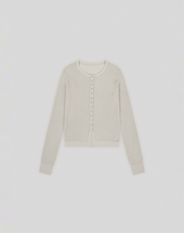 로우타이드 RIBBED BUTTON CARDIGAN [GREY] 그레이 착용컷