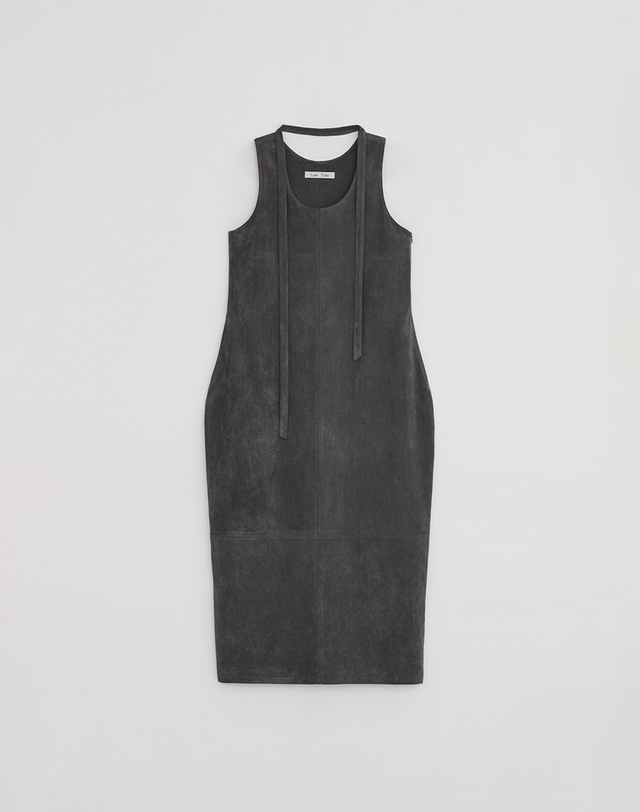 로우타이드 SUEDE BALLOON DRESS [CHARCOAL] 그레이 착용컷