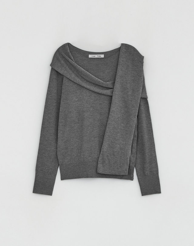로우타이드 MUFFLER SIDE BUTTON KNIT [GREY] 그레이 착용컷