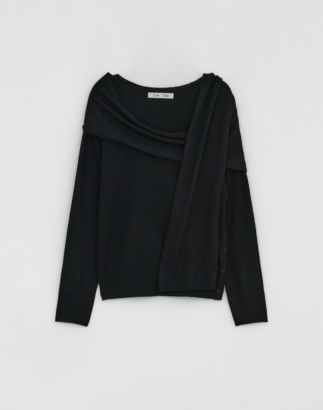 로우타이드 MUFFLER SIDE BUTTON KNIT [BLACK] 블랙 착용컷