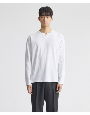 [BLACK LABEL] 수피마 슬릿넥 긴팔 티셔츠_화이트 (레귤러핏)_STSVZ91NSW