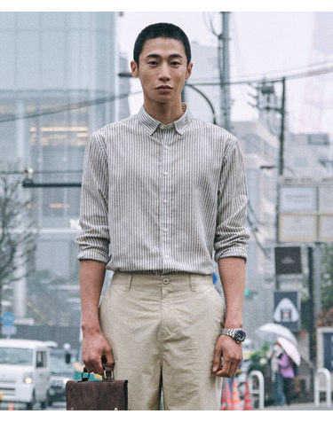 [자개단추] 소프트 린넨 셔츠_스트라이프 그레이 (레귤러핏)_JDSXZ52CTG