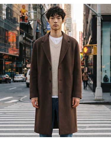 싱글 체스터 맥시 롱 코트 브라운 (OVER)_SCTUD72OSH